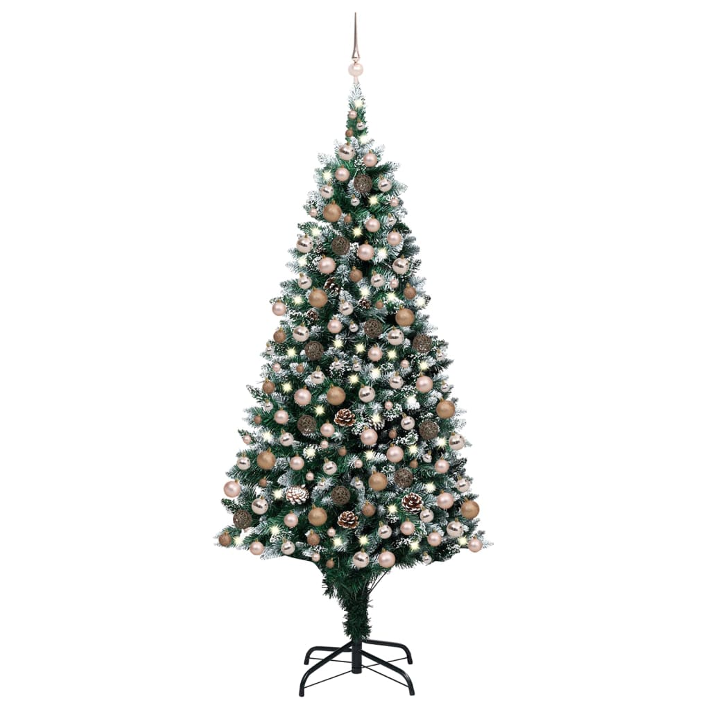 vidaXL Forhåndsbelyst kunstig juletre med kulesett og kongler 240 cm