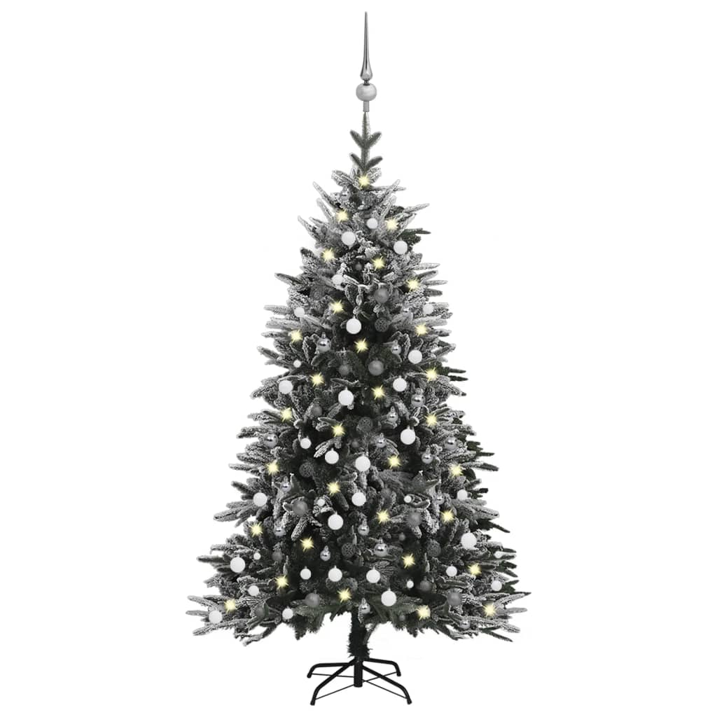 vidaXL Kunstig juletre med LED kulesett flokket snø 240 cm PVC og PE