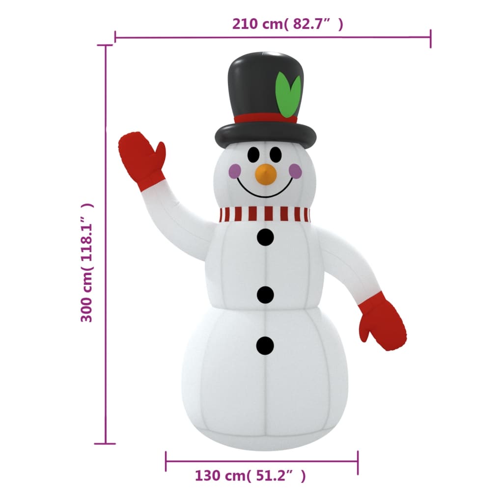 vidaXL Oppblåsbar snømann med LED-lys 300 cm