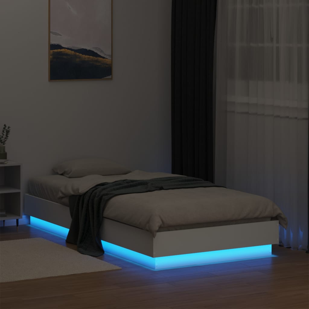 vidaXL Sengeramme med LED-lys hvit 90x190 cm