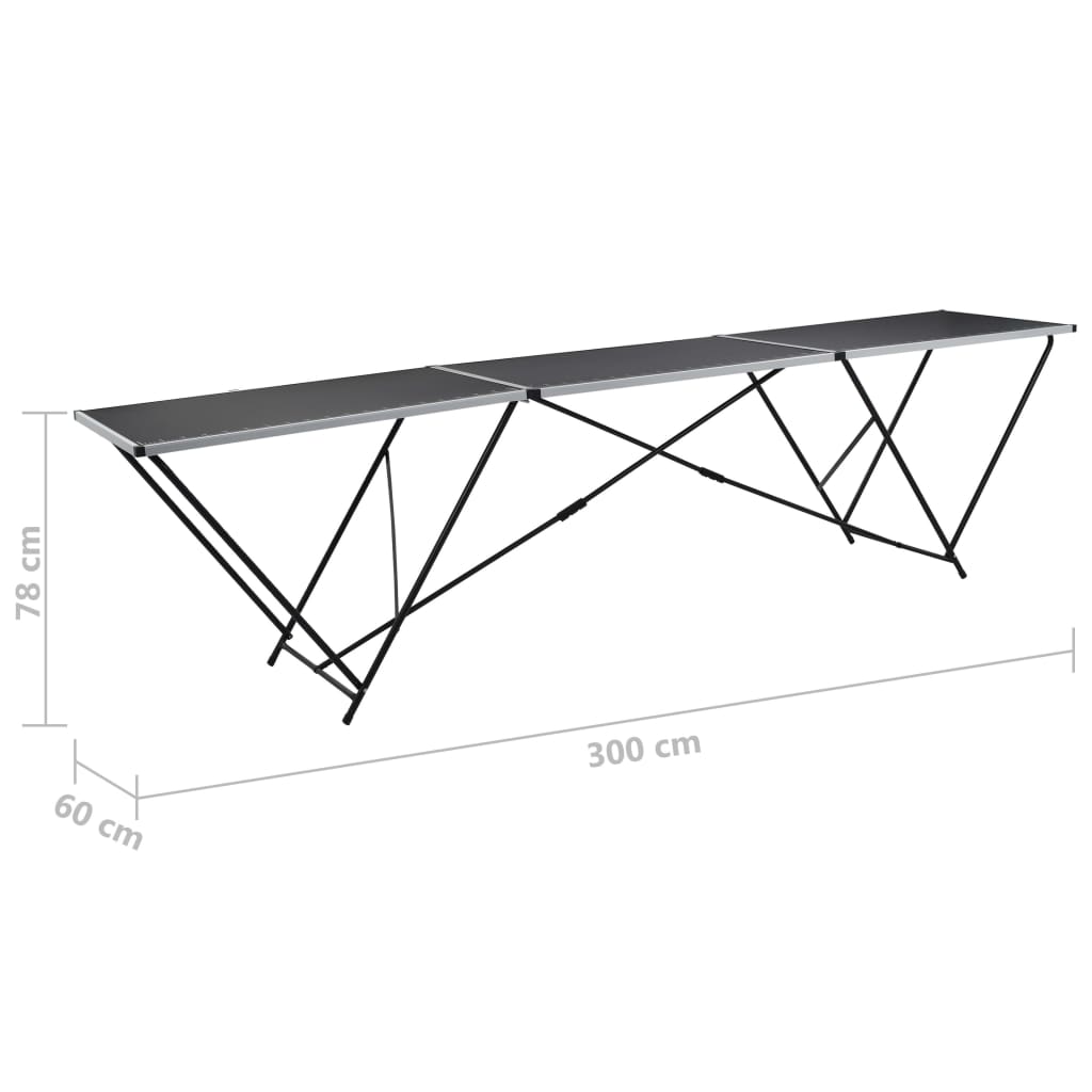 vidaXL Foldbart tapetbord MDF og aluminium 300x60x78 cm