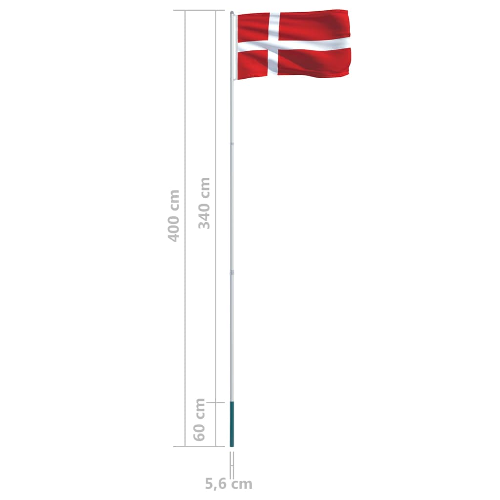 vidaXL Dansk flagg og stang aluminium 4 m