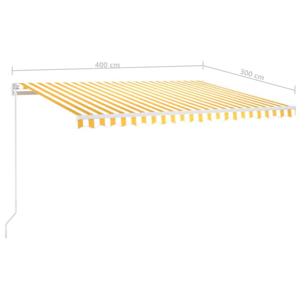 vidaXL Manuell uttrekkbar markise med LED 400x300 cm gul og hvit