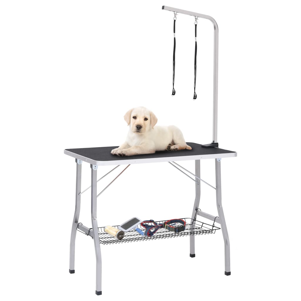 vidaXL Justerbart trimmebord til hund med 2 løkker og kurv