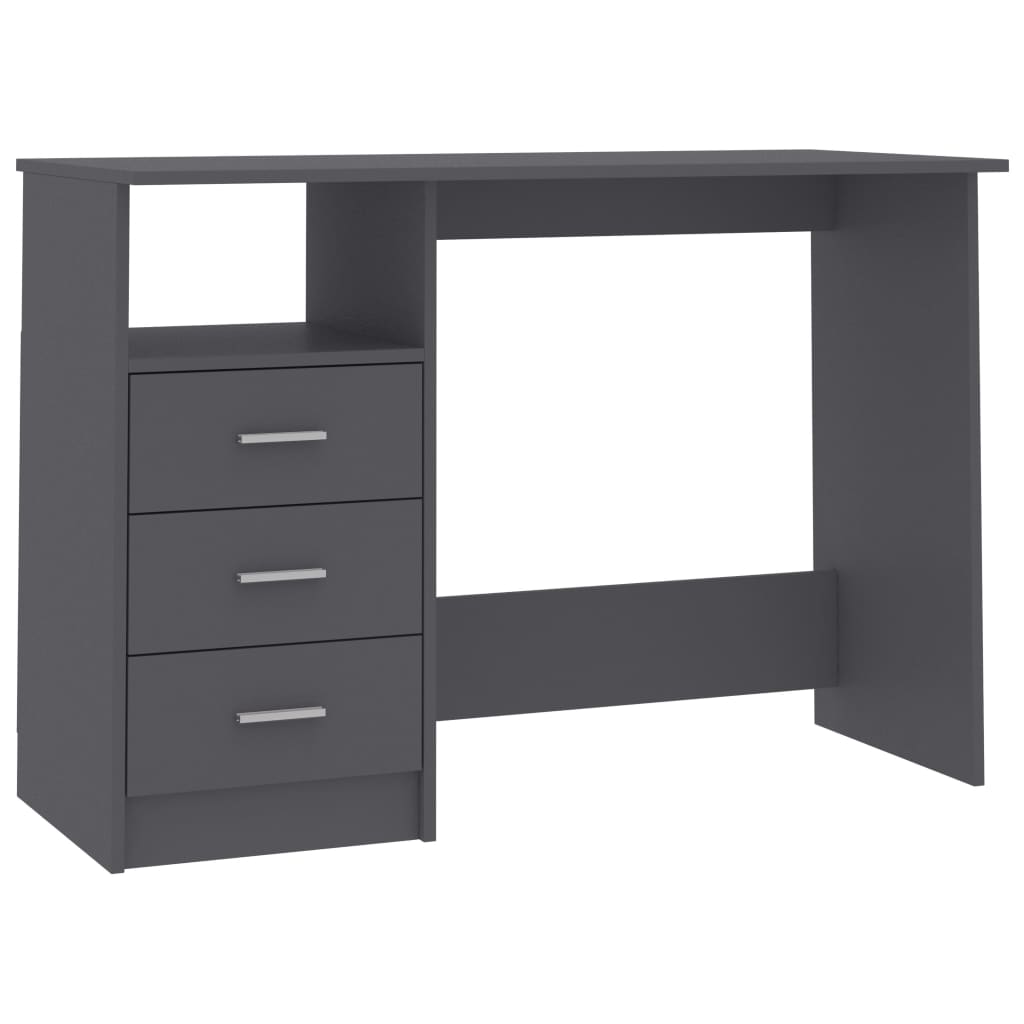 vidaXL Skrivebord med skuffer grå 110x50x76 cm sponplate