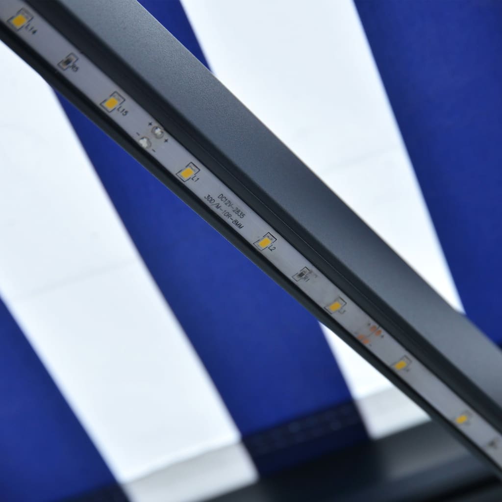 vidaXL Markise med vindsensor og LED 350x250 cm blå og hvit