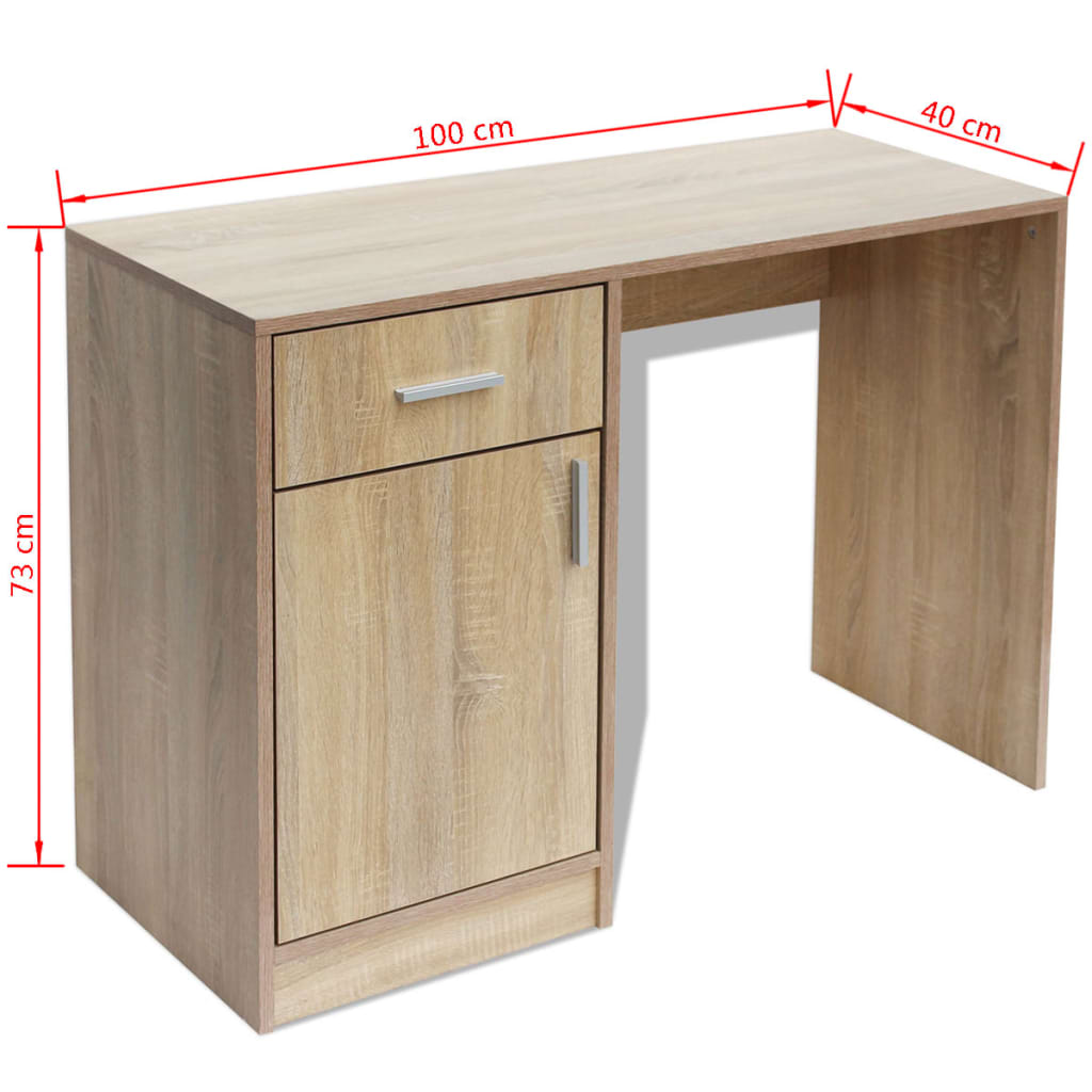 VidaXL Skrivebord med Skuff og Skap Eik 100x40x73 cm