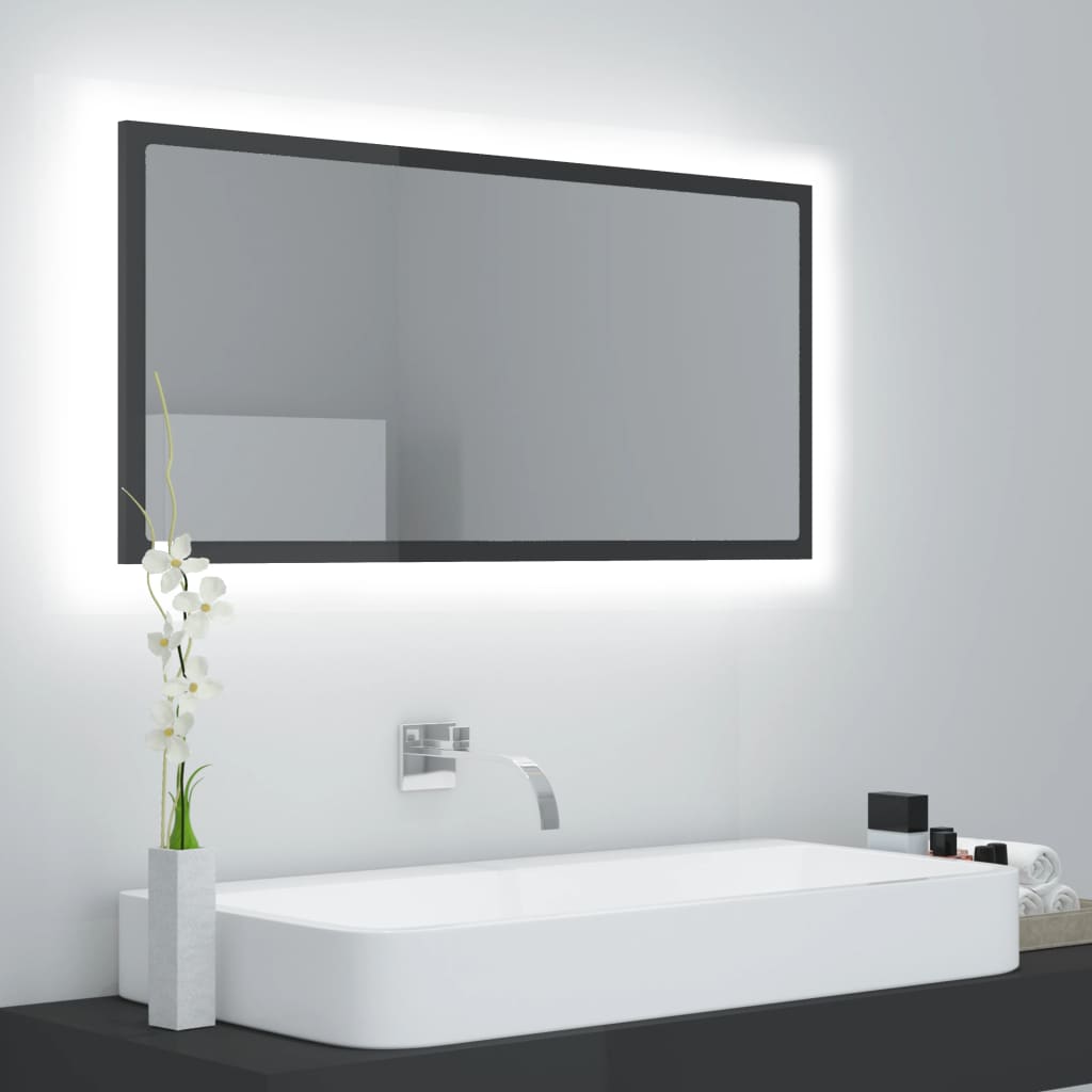 vidaXL LED-badespeil høyglans grå 90x8,5x37 cm akryl