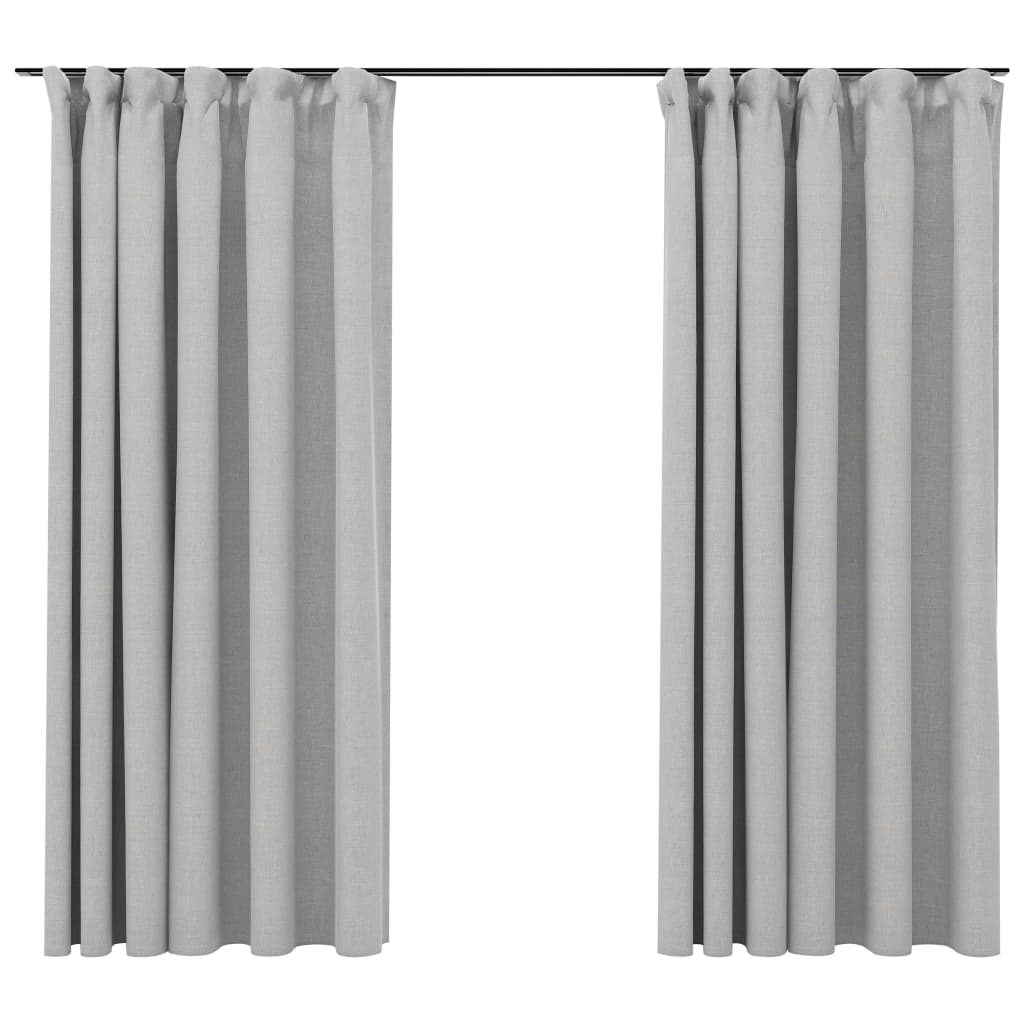 vidaXL Lystette gardiner med kroker og lin-design 2 stk grå 140x175 cm
