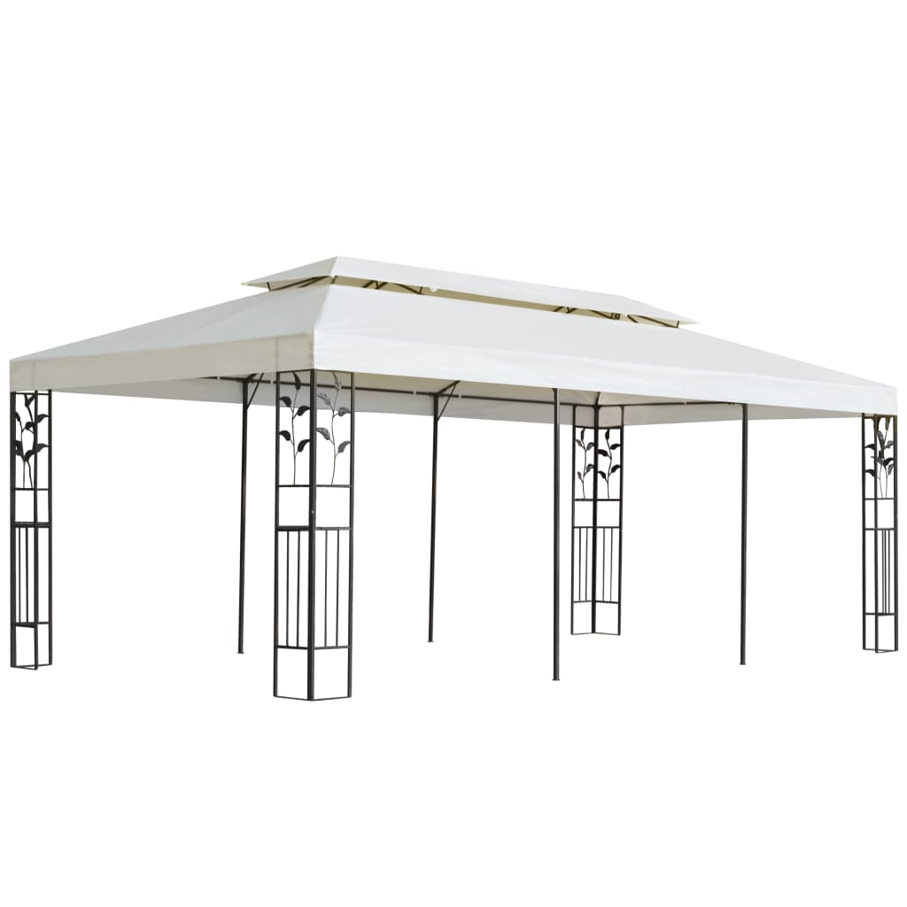 vidaXL Paviljong med dobbelt tak hvit 6x3 m stål