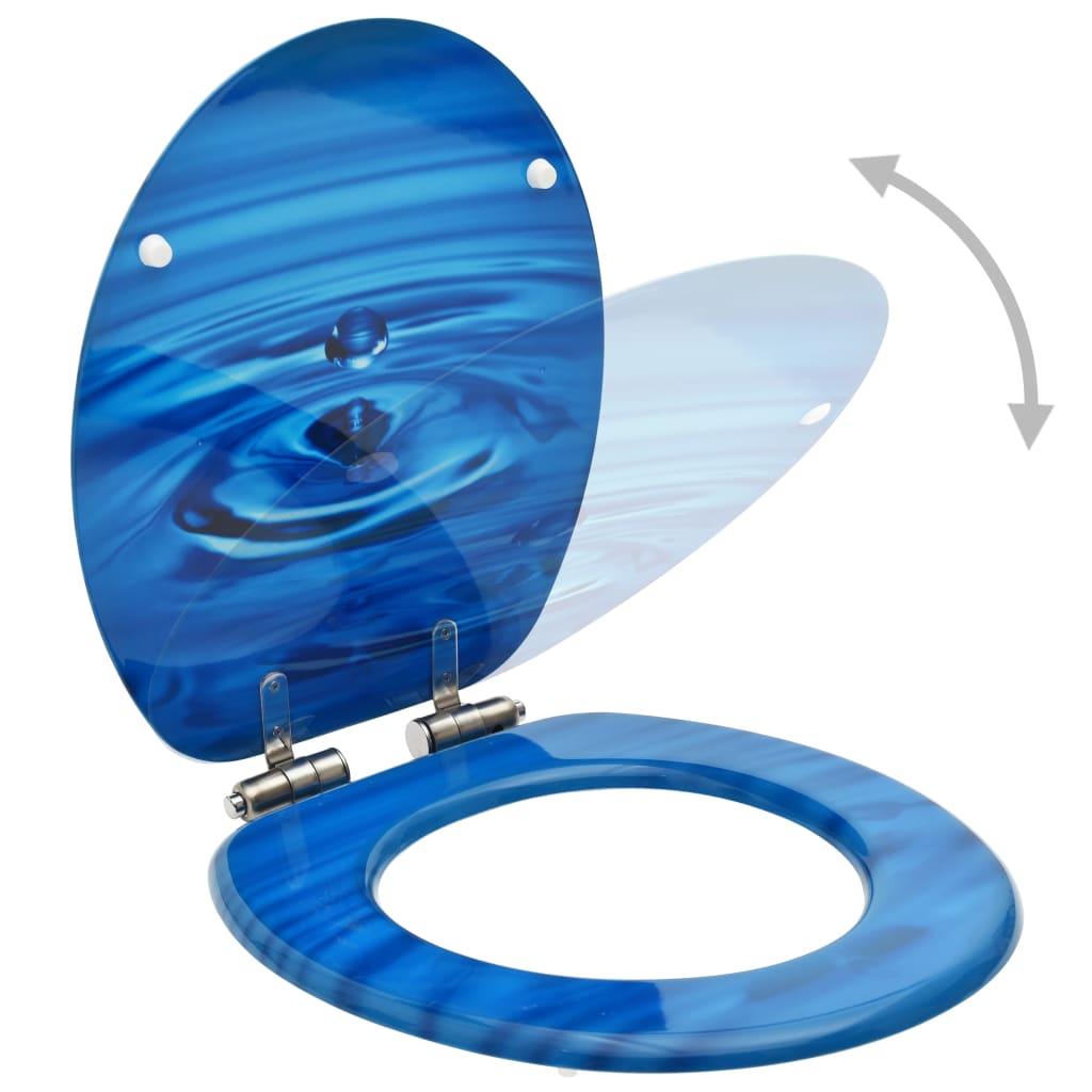 vidaXL Toalettsete med myk lukkefunksjon MDF blå vanndråpe-design