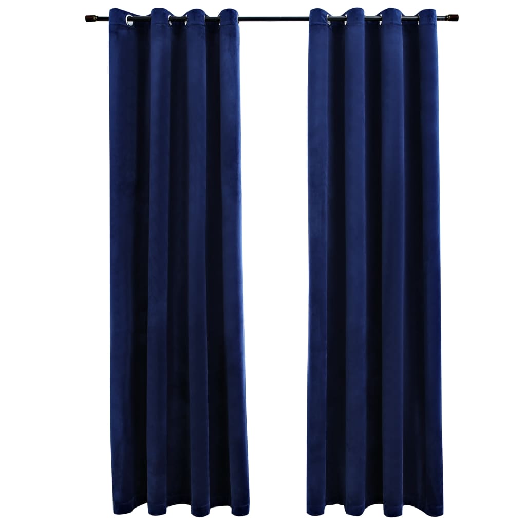 vidaXL Lystette gardiner med ringer 2 stk fløyel mørkeblå 140x225 cm