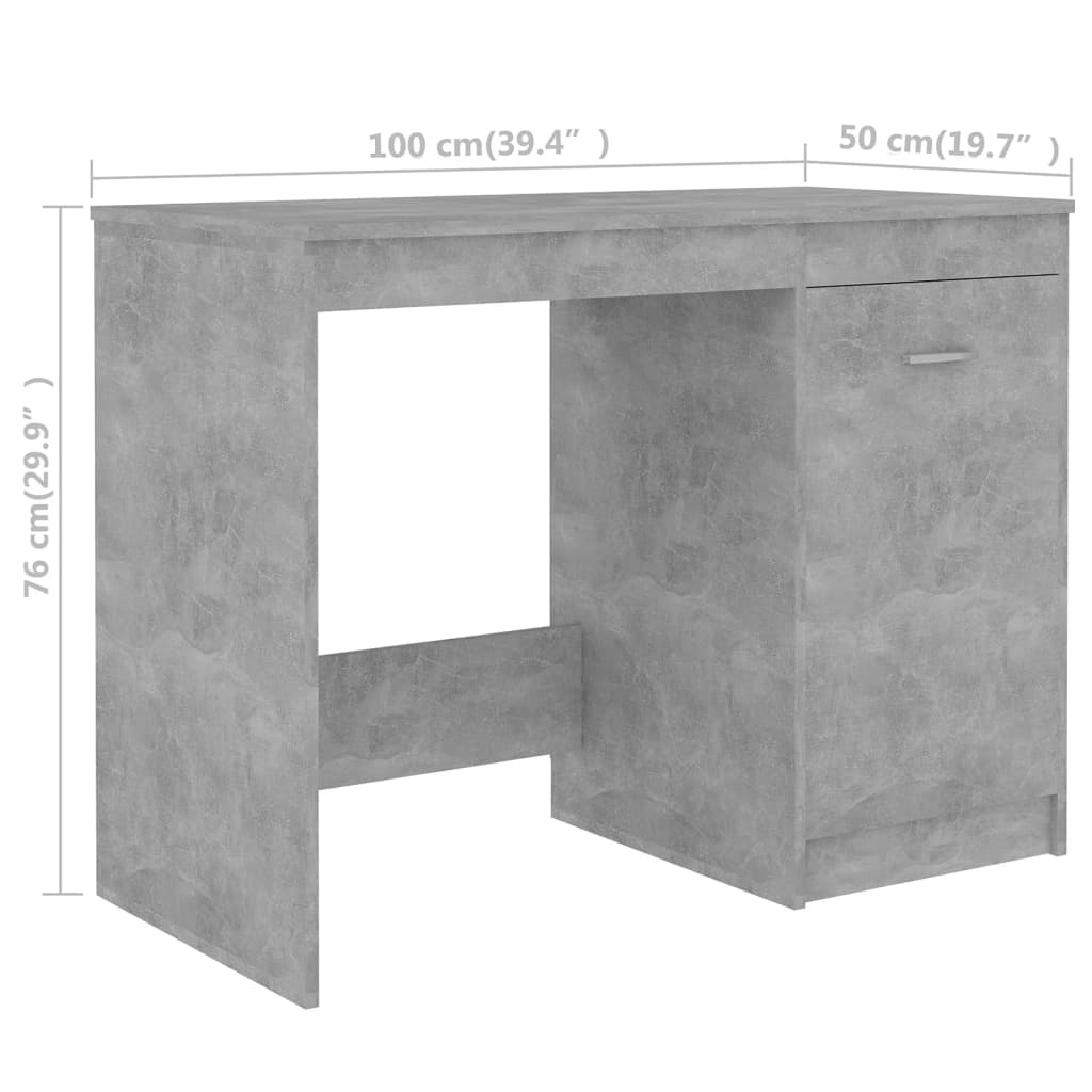 vidaXL Skrivebord betonggrå 140x50x76 cm sponplate