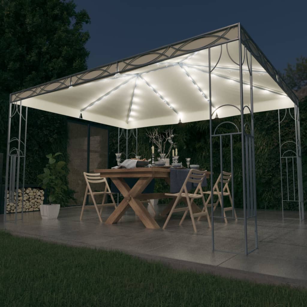vidaXL Paviljong med gardin og LED-strenglys 400x300 cm krem