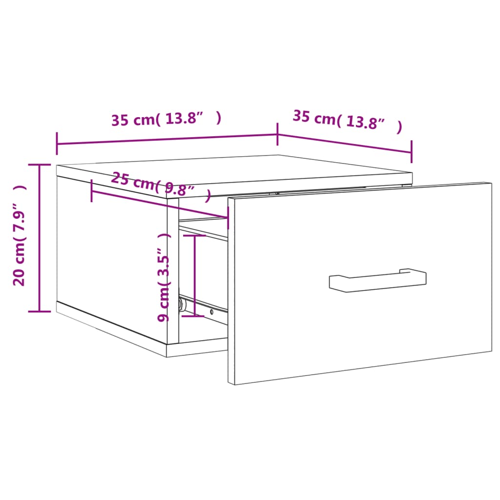 vidaXL Veggmontert nattbord grå sonoma 35x35x20 cm