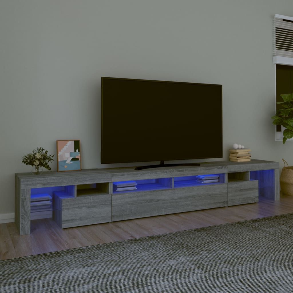vidaXL TV-benk med LED-lys grå sonoma 260x36,5x40 cm
