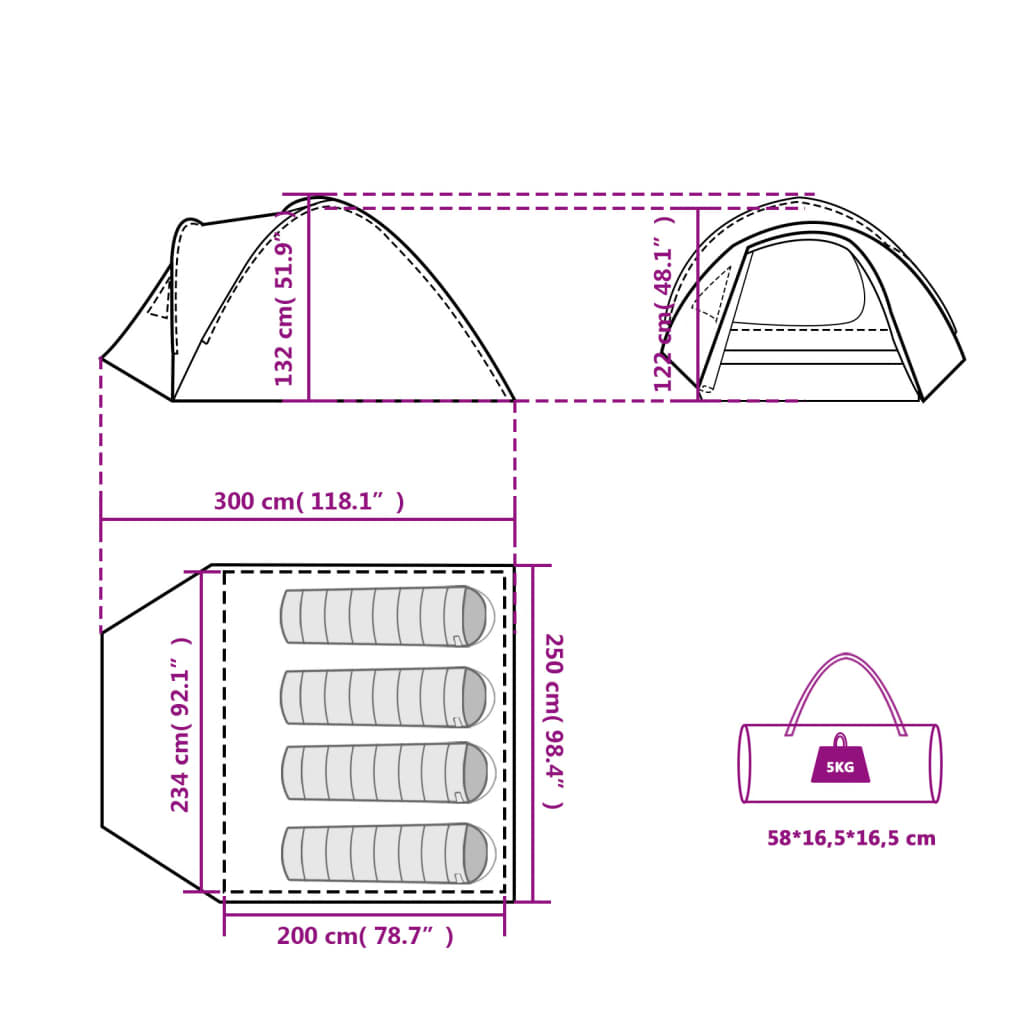 vidaXL Kuppeltelt for camping 4 personer blå vanntett