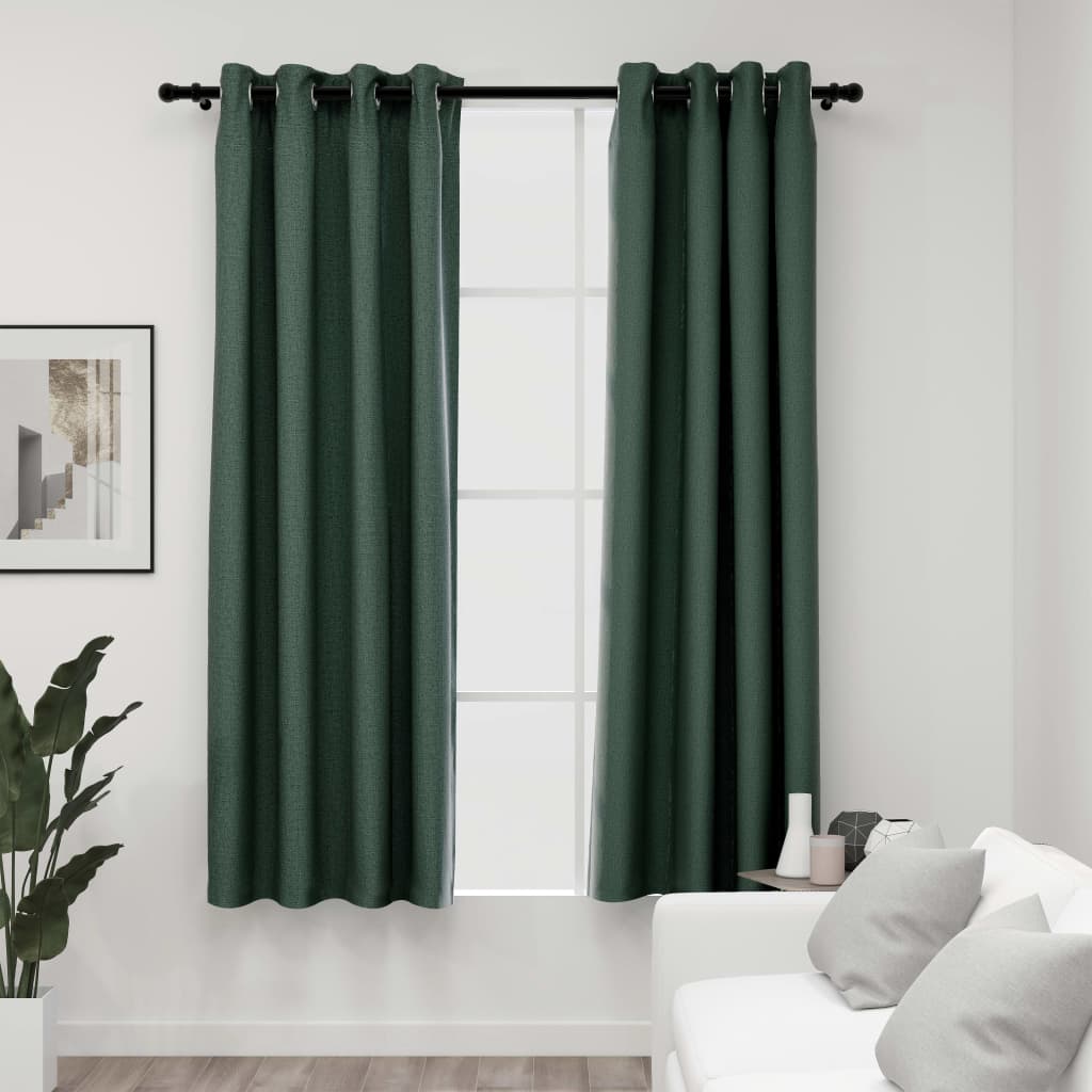 vidaXL Lystette gardiner maljer og lin-design 2 stk grønn 140x175 cm