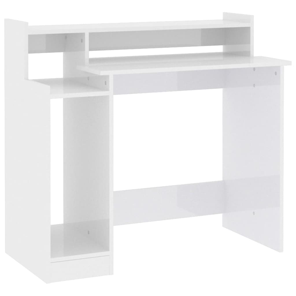 vidaXL Skrivebord med LED-lys høyglans hvit 97x45x90 cm konstruert tre