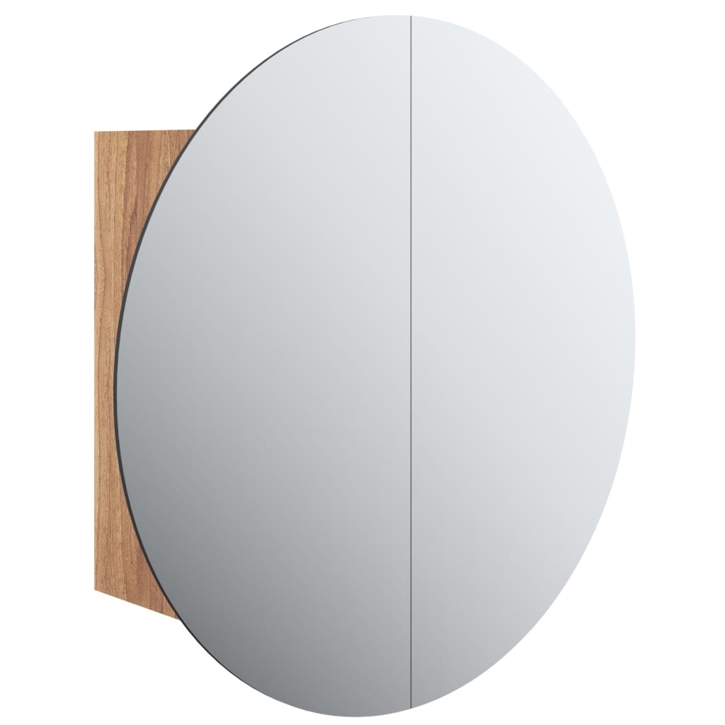 vidaXL Baderomsskap med rundt speil og LED eik 40x40x17,5 cm