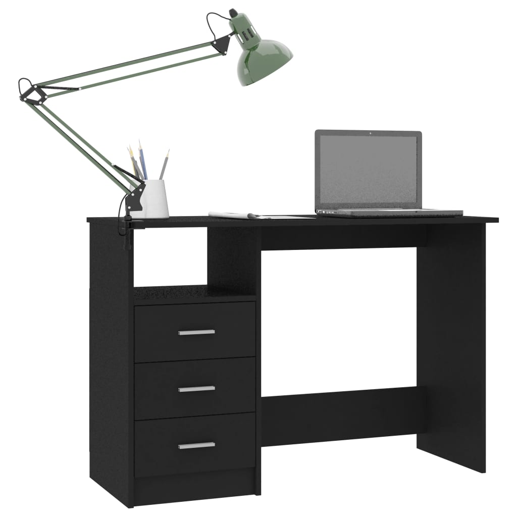 vidaXL Skrivebord med skuffer svart 110x50x76 cm sponplate