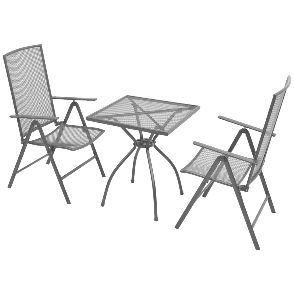 vidaXL Bistrosett med brettbare stoler 3 deler stål antrasitt