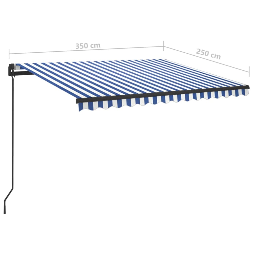vidaXL Automatisk markise med LED og vindsensor 3,5x2,5 cm blå og hvit