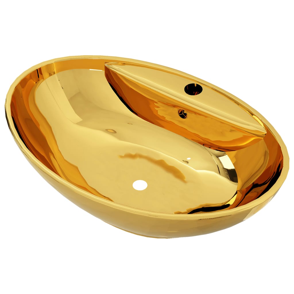 vidaXL Vask med overløpsfunksjon 58,5x39x21 cm keramikk gull