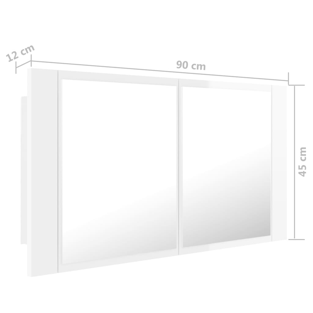 vidaXL LED-speilskap høyglans hvit 90x12x45 cm akryl