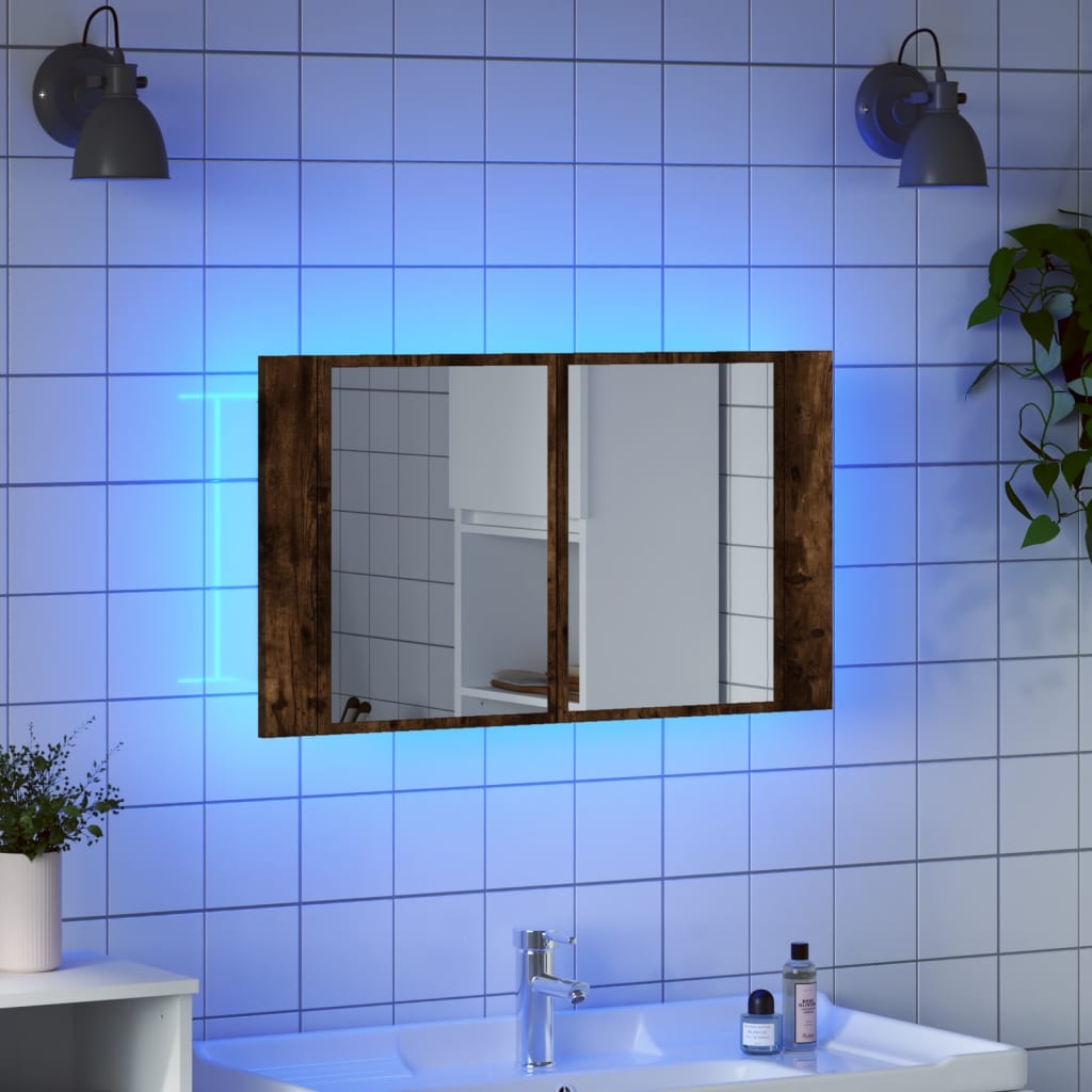 vidaXL LED-speilskap røkt eik 80x12x45 cm akryl