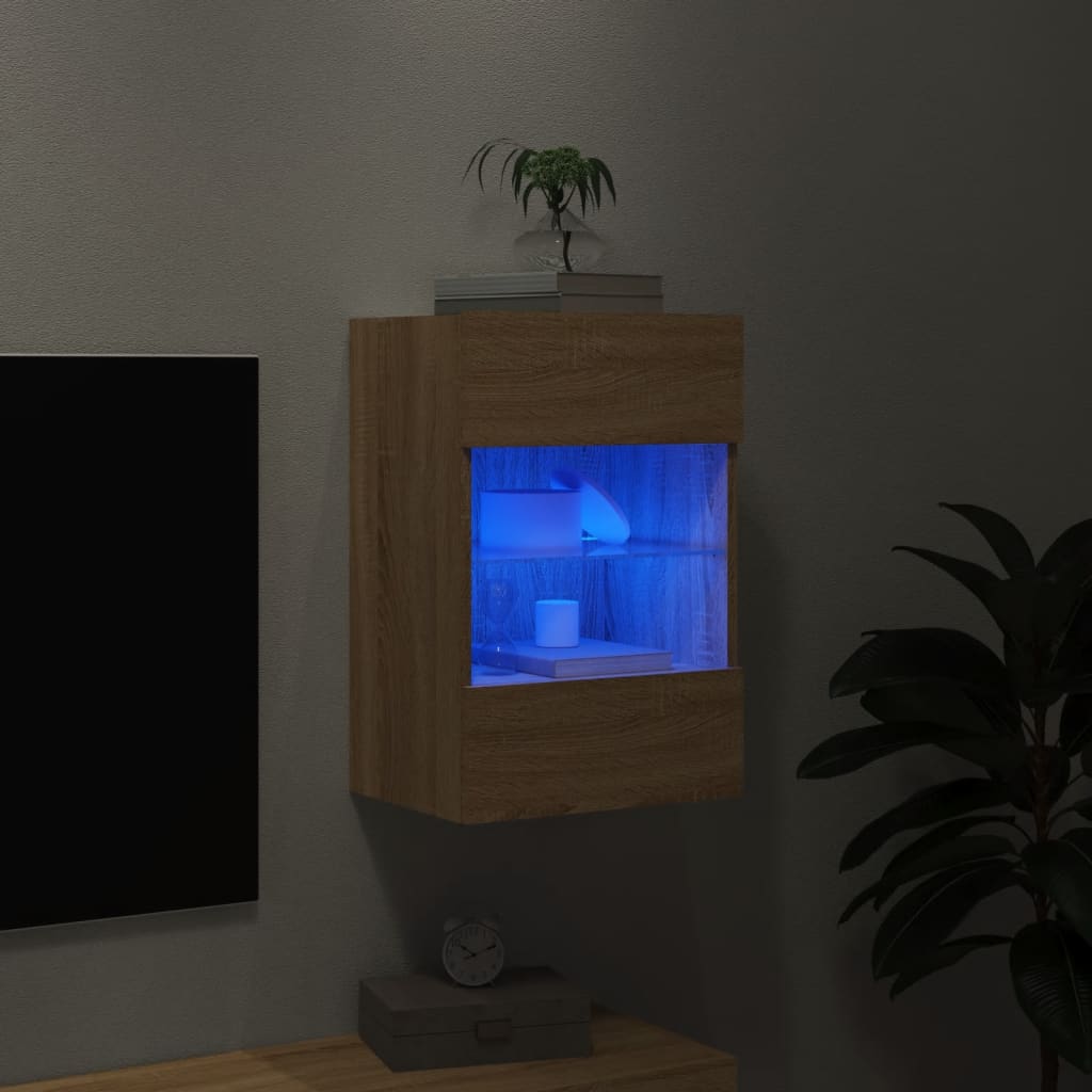 vidaXL Vegghengt TV-benk med LED sonoma eik 40x30x60,5 cm