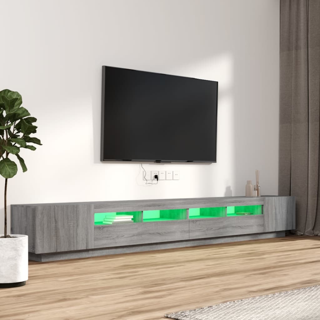 vidaXL TV-benksett med LED-lys 3 deler grå eik konstruert tre