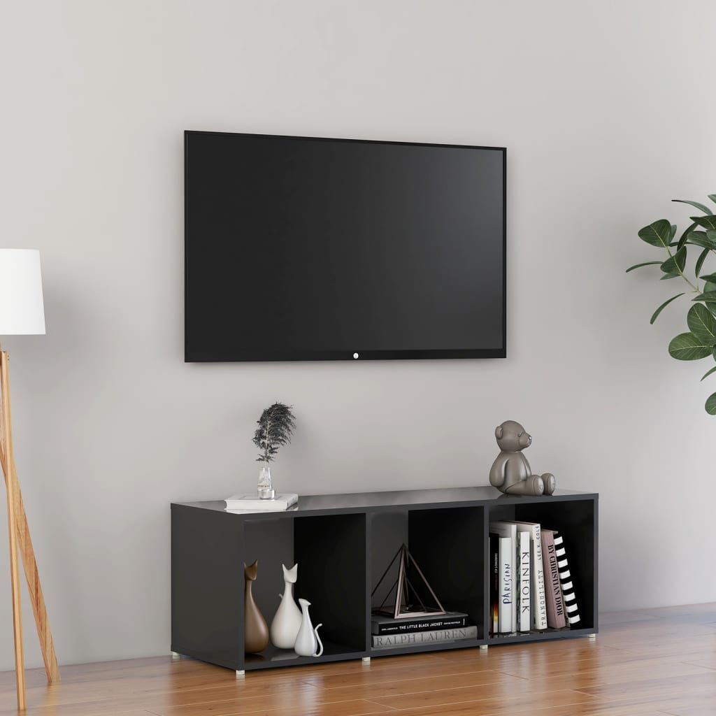 vidaXL TV-benk høyglans grå 107x35x37 cm sponplate