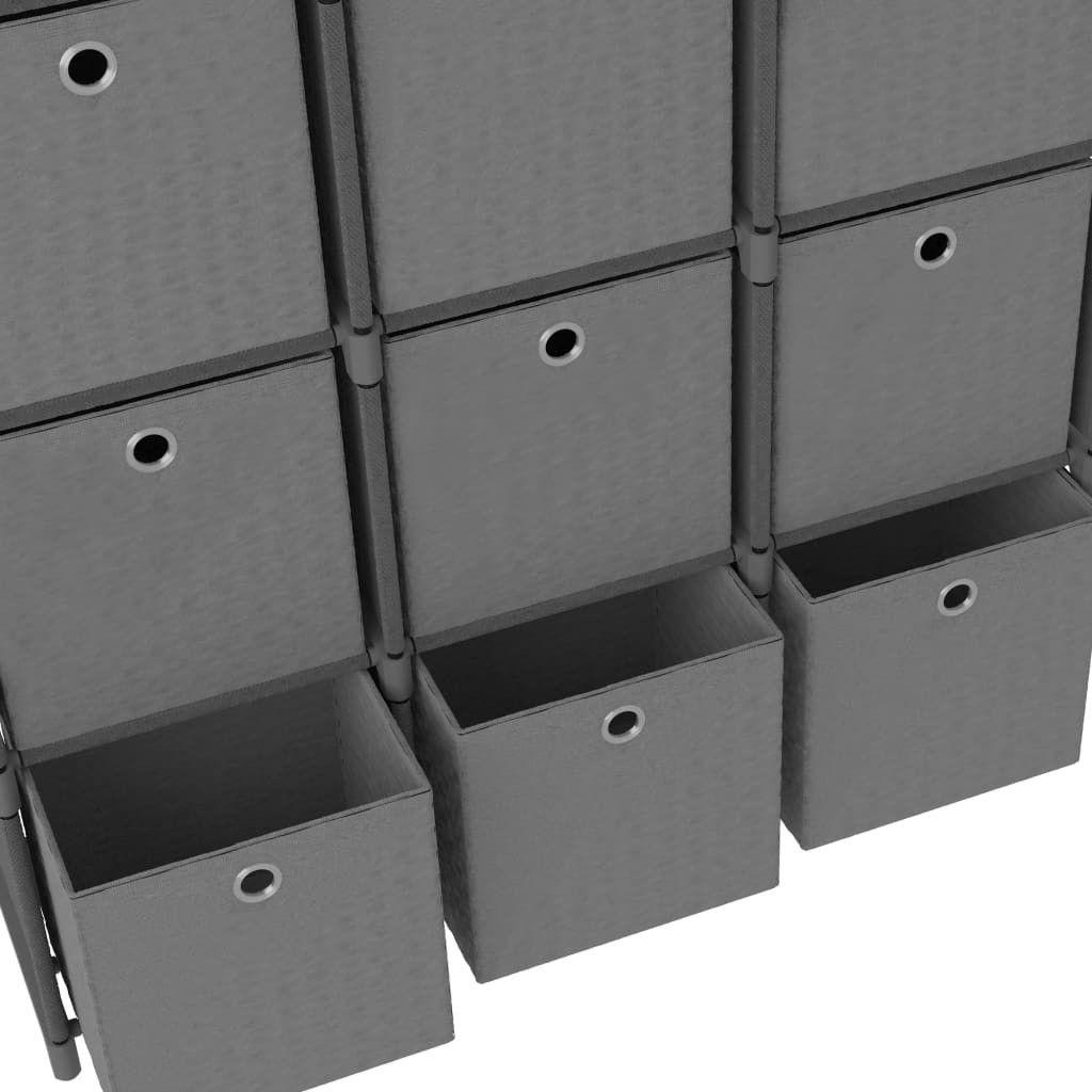 vidaXL Displayhylle med 9 kuber og bokser grå 103x30x107,5 cm stoff