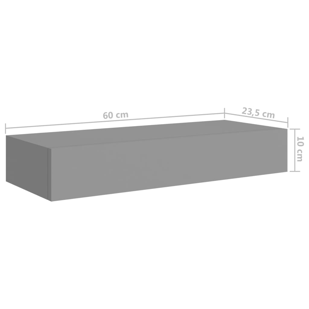 vidaXL Veggmontert skuffehylle grå 60x23,5x10 cm MDF