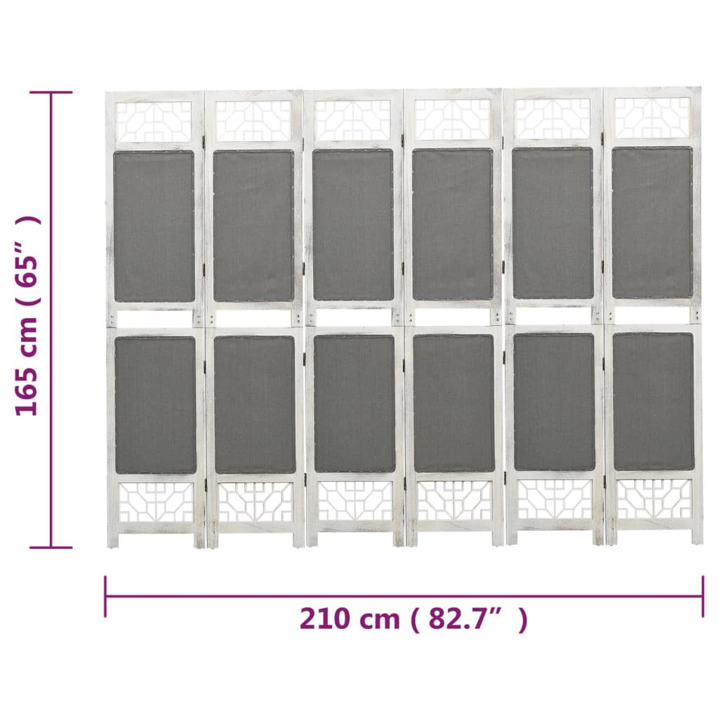 vidaXL Romdeler 6 paneler grå 210x165 cm stoff
