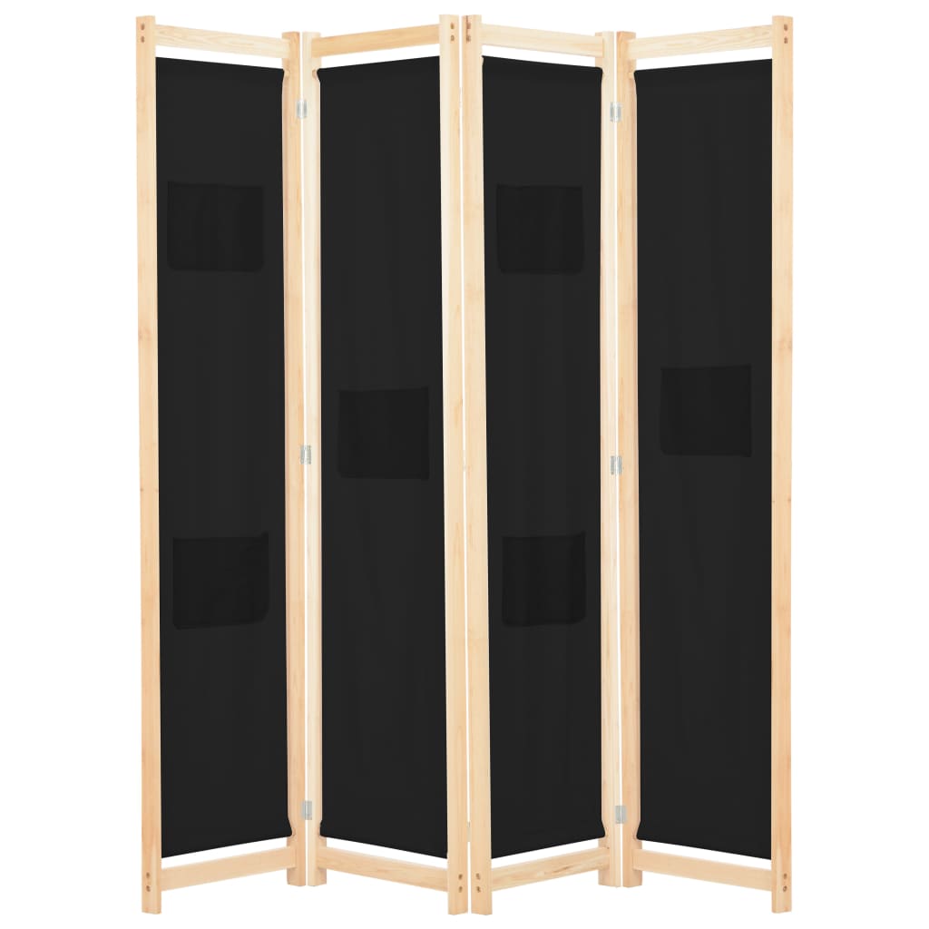 vidaXL Romdeler 4 paneler svart 160x170x4 cm stoff
