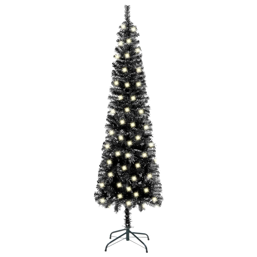 vidaXL Forhåndsbelyst slankt juletre svart 180 cm