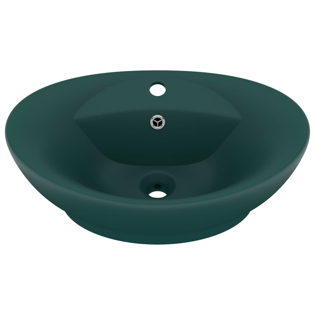 vidaXL Luksuriøs servant overløp oval mørkegrønn 58,5x39 cm keramisk