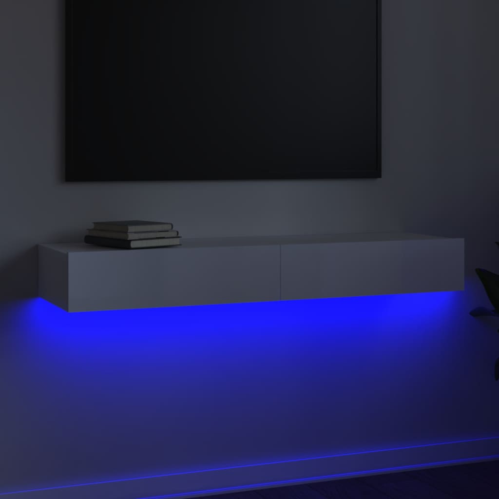 vidaXL TV-benk med LED-lys høyglans hvit 120x35x15,5 cm