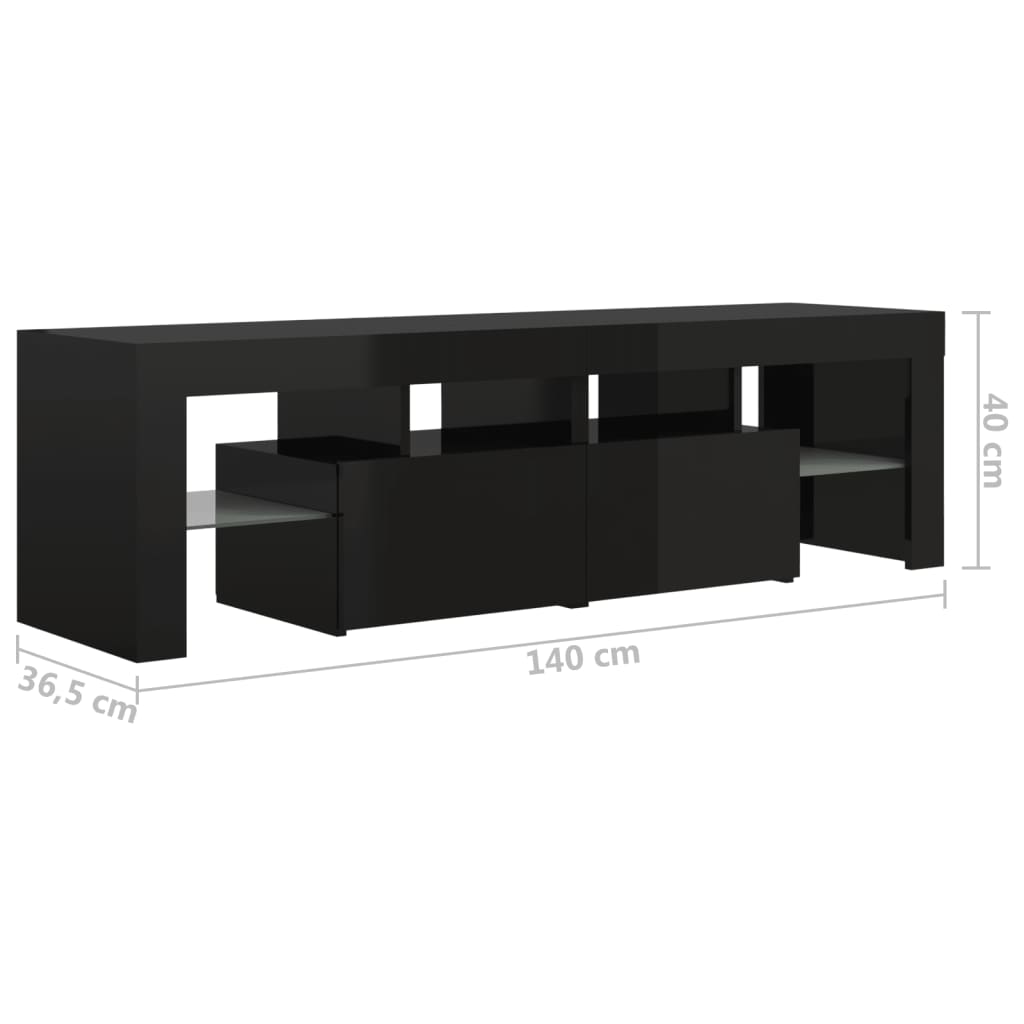 vidaXL TV-benk med LED-lys høyglans svart 140x36,5x40 cm