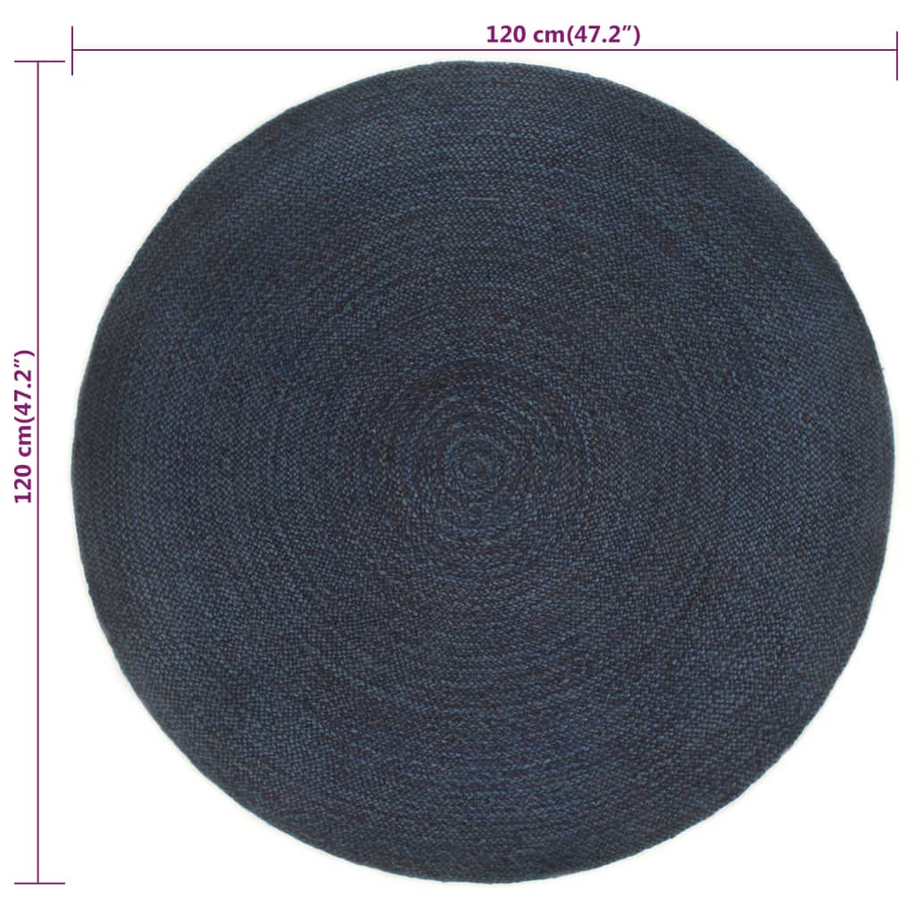 vidaXL Flettet teppe vendbart marineblå og naturlig 120 cm jute rund