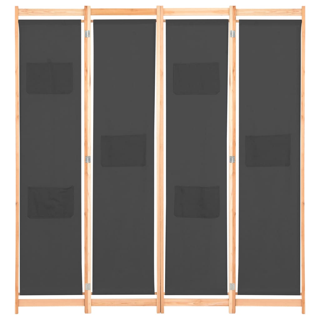 vidaXL Romdeler 4 paneler grå 160x170x4 cm stoff