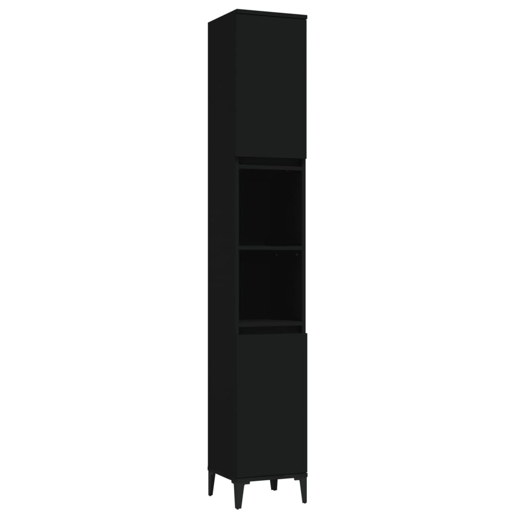 vidaXL Baderomsskapsett 3 deler svart konstruert tre