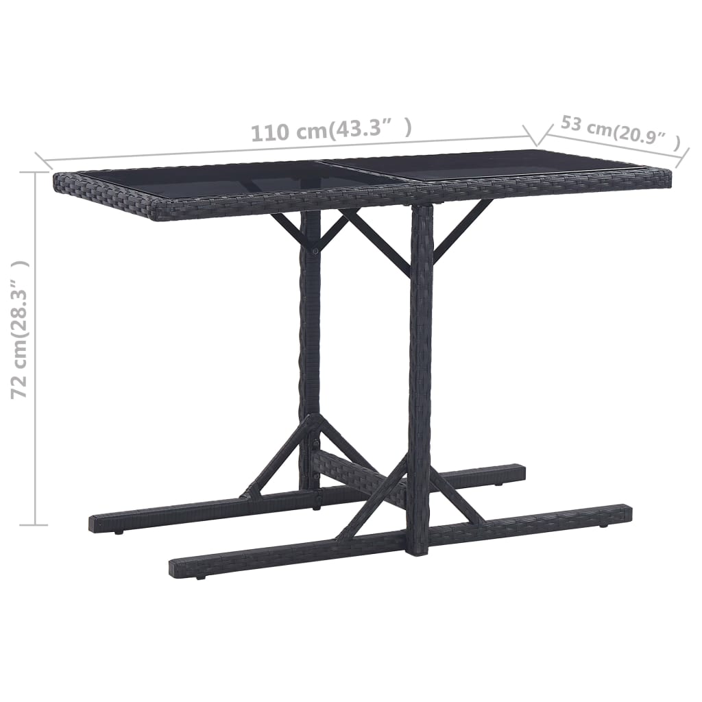 vidaXL Hagebord svart 110x53x72 cm glass og polyrotting