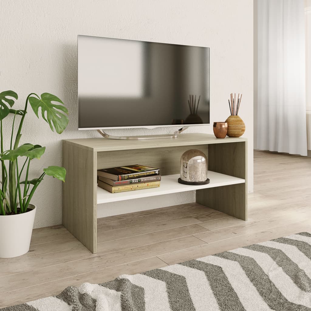 vidaXL TV-benk hvit og sonoma eik 80x40x40 cm sponplate