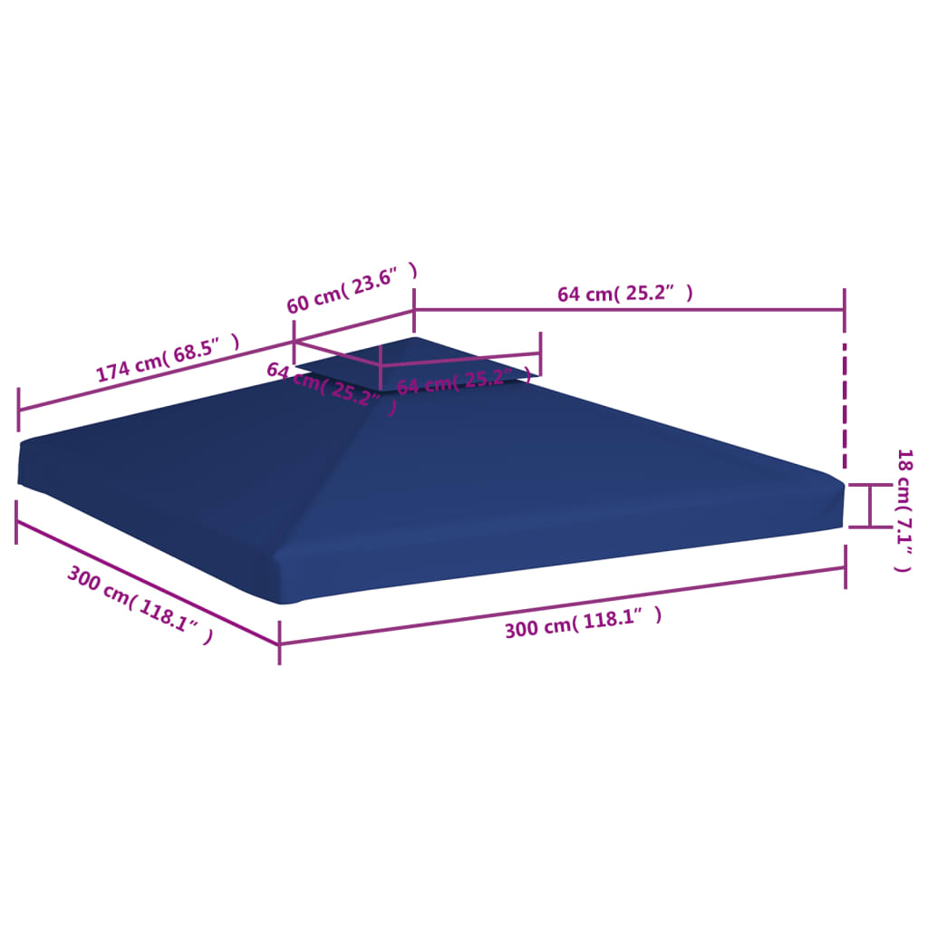 vidaXL Erstatningstrekk for paviljong 310 g/m² mørkeblå 3 x 3 m