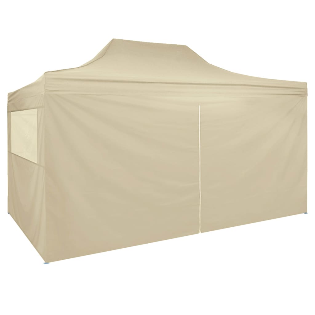 vidaXL Sammenleggbart telt popup med 4 sidevegger 3x4,5 m kremhvit