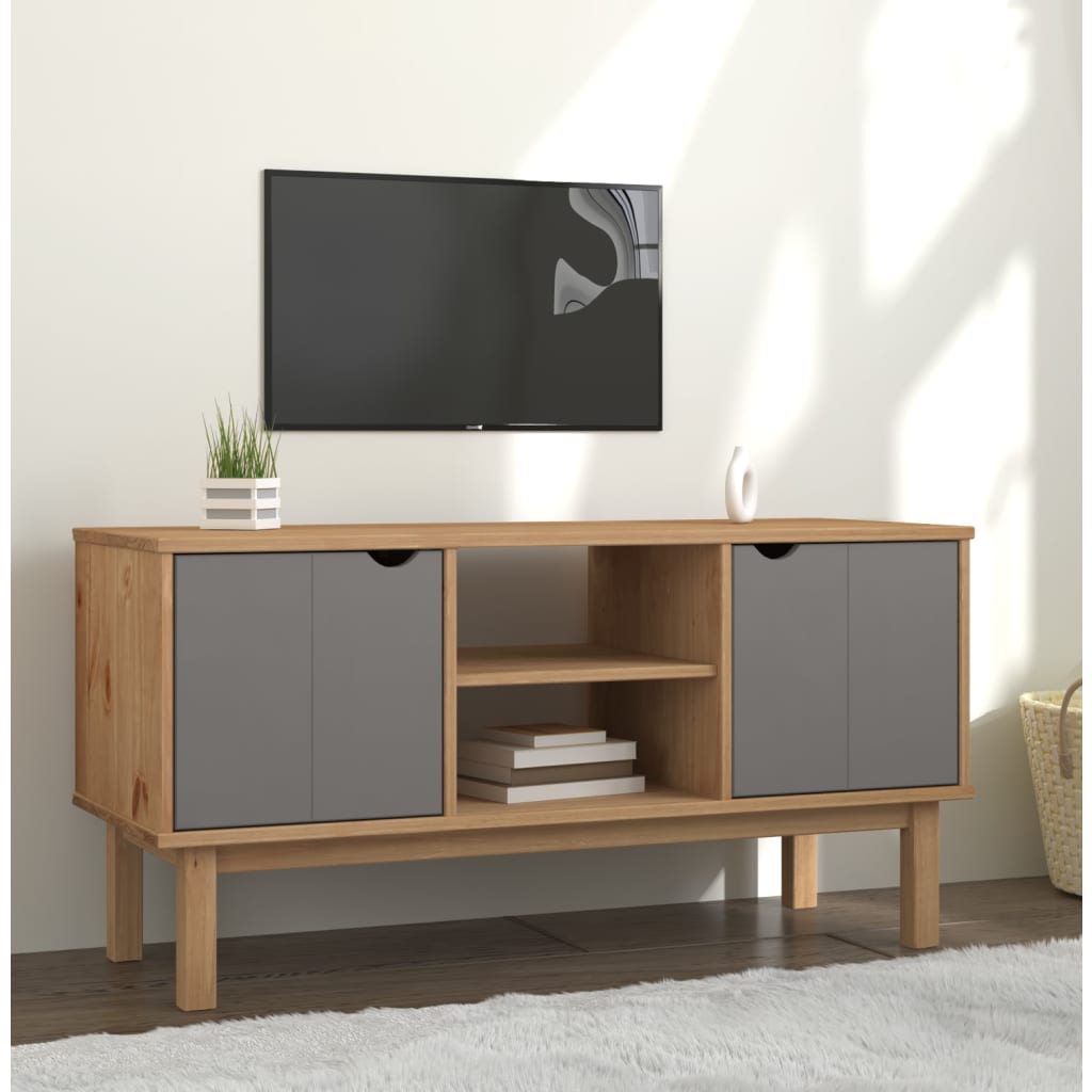 vidaXL TV-benk brun og grå 113,5x43x57 cm heltre furu