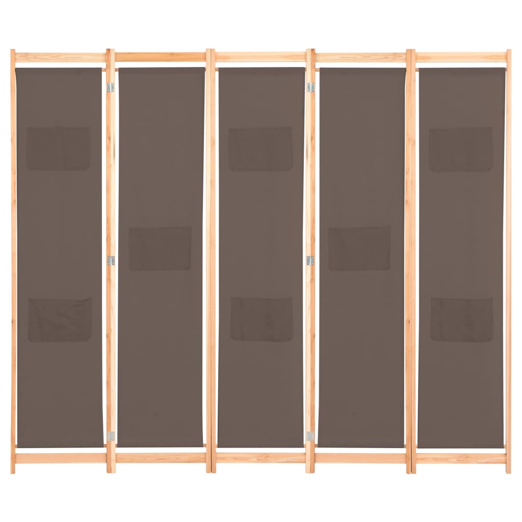 vidaXL Romdeler 5 paneler brun 200x170x4 cm stoff